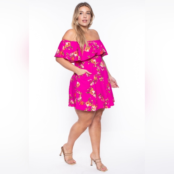 NEW NWOT CurvySense Rosabel Fuchsia Floral Dress Size 3XL - Picture 4 of 8